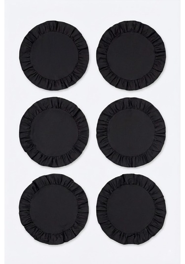 Yunusoğlu Home Pamuklu Fırfırlı Supla 6'lı Set Amerikan Servis 33 Cm Çap Supla 6'lı Siyah