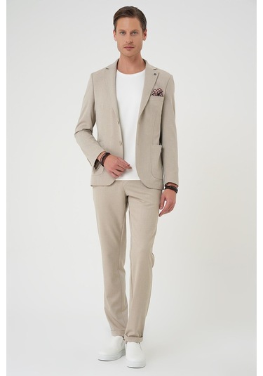 Comfort Fit Torba Cep Dokulu Esnek Pamuk Casual Bej Ceket C 676 Bej