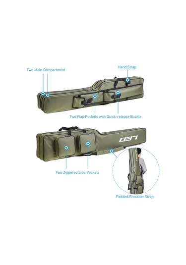 Jeehugo 130 Cm Poliester Balıkçılık Çantası - İki Ana Bölme, 4 Cep Ve Ayarlanabilir Askı - Profesyonel Ve Başlangıçcılar İçin