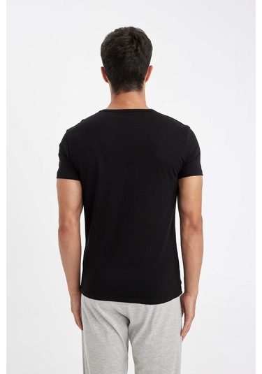 DeFacto Slim Fit Dar Kesim Bisiklet Yaka Kısa Kollu Pijama Üstü L4885AZ24WNBK27