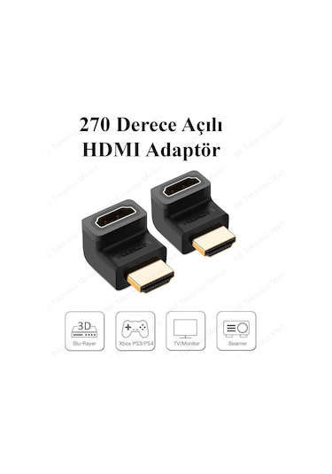 270 Derece Hdmı Dirsek Adaptör Hdmı Erkek/Dişi L Çevirici