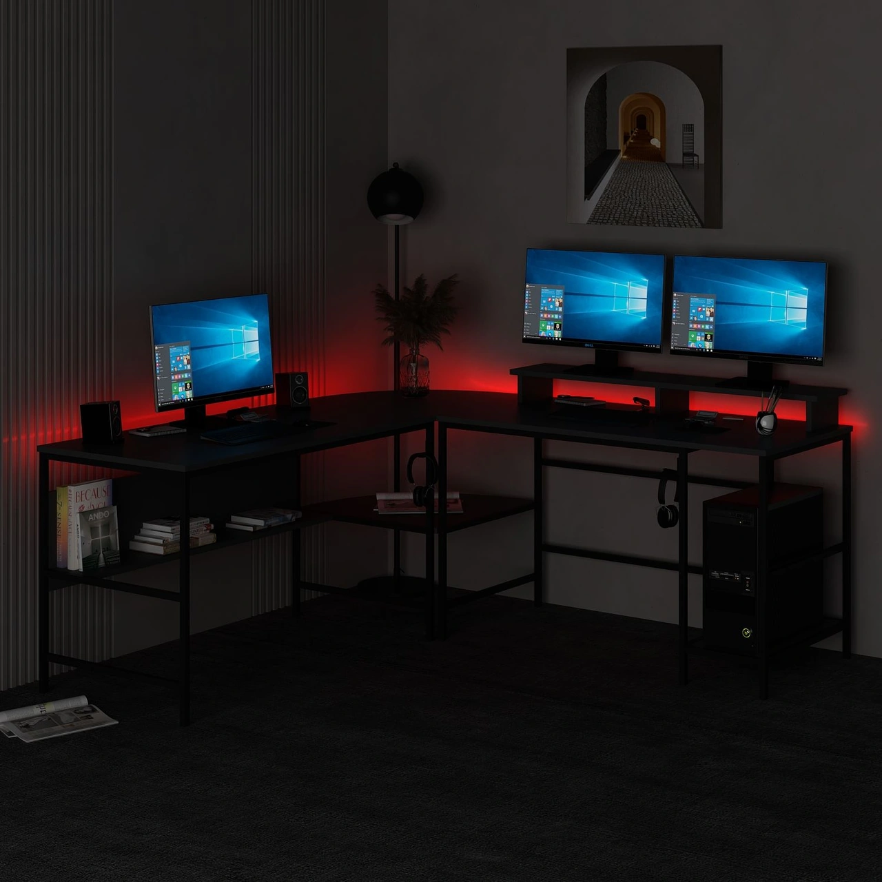 Minar Greta Rgb Led Işıklı L Köşe Çalışma Masası - Antrasit Beyaz