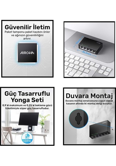 Cudy Fs105 5port 10/100mbps Duvar Montajlı Metal Masaüstü Switch
