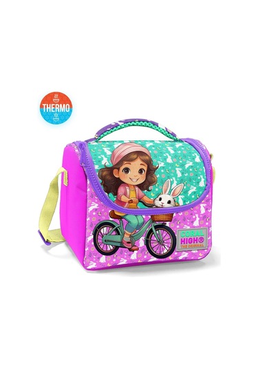 Coral High Kız Çocuk Beslenme Çantası - Thermo - Yeşil Pembe Bisikletli Kız Yeşil - Pembe