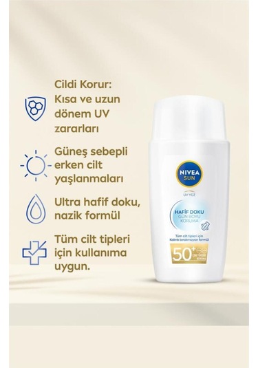 Nivea Sun Hafif Doku Gün Boyu Koruma Güneş Kremi SPF50+ 40 ML