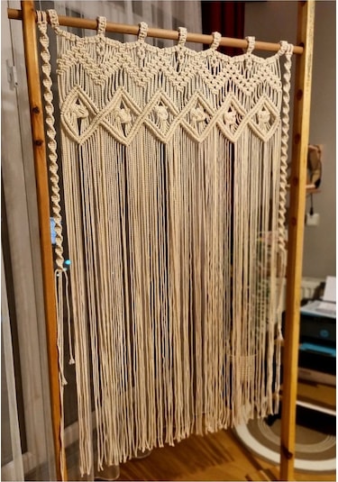 100x150 Makrome Perde, Kapı Perdesi, Duvar Süsü Ekru