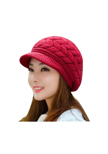 Kadın Ve Erkekler İçin Kış Mevsimine Özel Yünlü Ve Sıcak Tutan Şapka Modeli Kırmızı