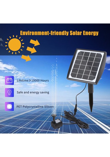 Xindoker Güneş Enerjili 4 Farklı Desenli Fontaine Pompa Seti - 6v/2w, Otomatik Başlangıç, Kuş Havuzu, Akvaryum, Bahçe Dekorasyonu