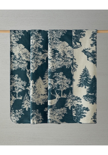 Forest Toile Pamuklu Çift Kişilik Battaniye 200x220 Cm Yeşil Yeşil