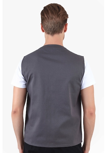 V Yakalı Yelek Gri - Kırmızı