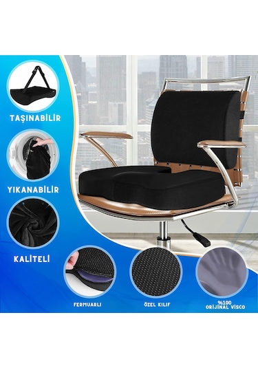 Hasby Ortopedik Visco Oto Araç Ofis Koltuk Oturma Minderi Sırt Minderi