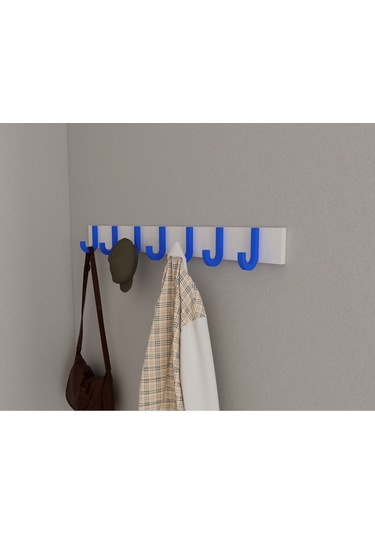 Hepsi3boyutlu Modern Duvar & Kapı Baston Askılık - 7 Adet Mavi J Askılık - Model No : 6 Mavi