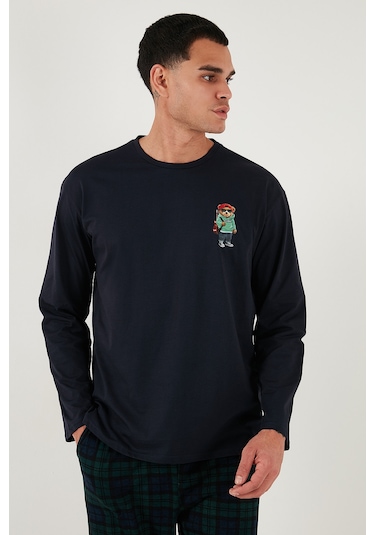 Buratti Ekoseli Regular Fit Yüksek Bel Cepli Bisiklet Yaka Erkek Pijama Takımı 6574002 Lacivert