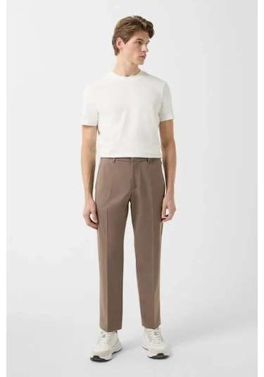 Bogner Marcus Lüks Stil, Erkek Yün Karışımlı Klasik Pantolon Kahverengi