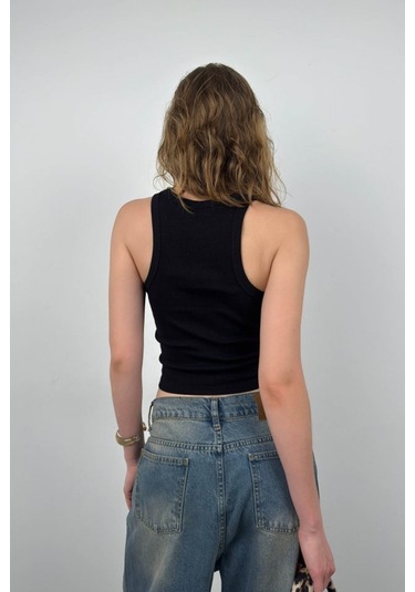 Halter Yaka Kolsuz Bluz Siyah