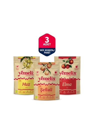 Freeze Dried 3'lü Mix Avantaj Paketi Dondurularak Kurutulmuş Muz-şeftali-elma Kuru Meyve Cipsi 50 G