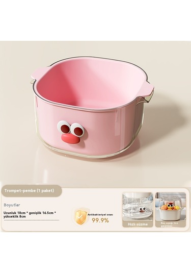 Spring Çift Katmanlıve Ve Sebze Yıkama Ve Drenaj Sepeti Küçük Pembe Pembe