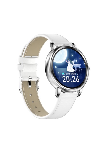 Tenfowee Ip67 Su Geçirmez Deri Kordon Akıllı Saat Beyaz