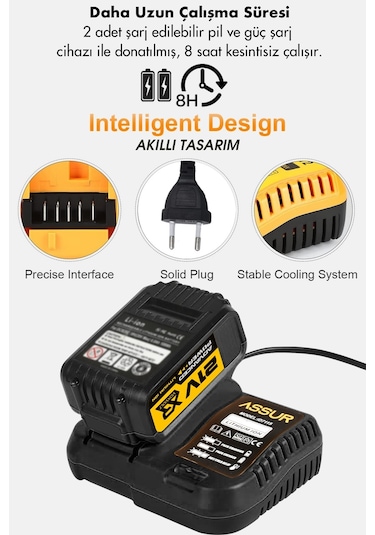 Assur ASR1032 21V Çift Akü 6 Başlıklı Set Siyah
