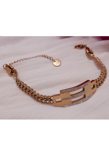 Giftworld Çelik Taşlı Bileklik / Gold Kalın Zincir Altın