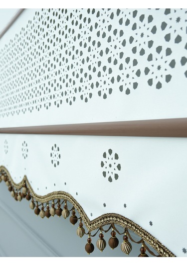 Lazer Stor Perde Kahve Çıta Ve Boncuk Detaylı - Kalın Mat Stor Ekru