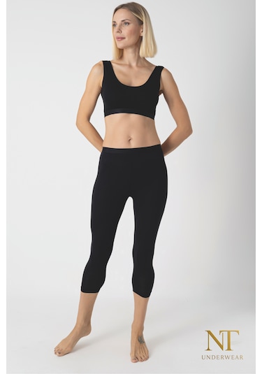 Nt Underwear Kadın Bambu Kapri Tayt Hafif, Rahat, Terletmeyen Siyah