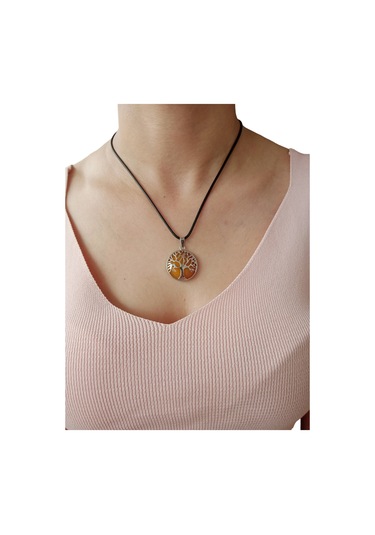 Aventurin Doğal Taşlı Hayat Ağacı Çelik Kolye - Kadın