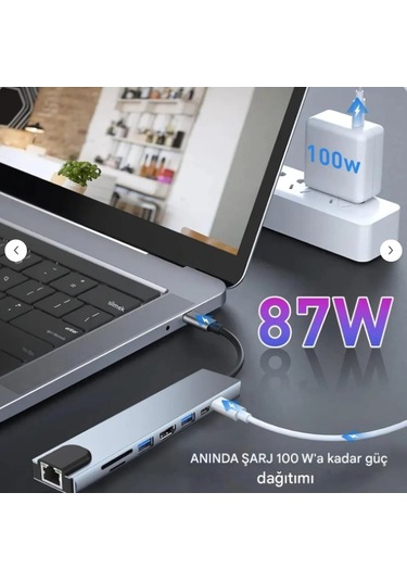 Macbook Pro Air Usb Type-c Hub Dönüştürücü Çevirici Çoklayıcı Usb Hdmı Micro Sd 8 Girişli-4961