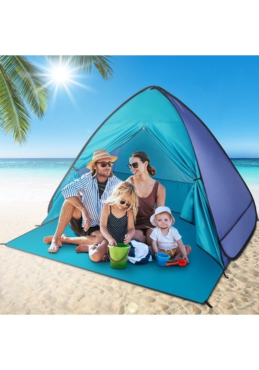 Folinda Hızlı Açılabilir Mavi Desenli Sahil Çadırı - Uv Koruma, Havalandırma Açığı, Hafif Ve Taşınabilir - 80x65x55 Cm Mavi