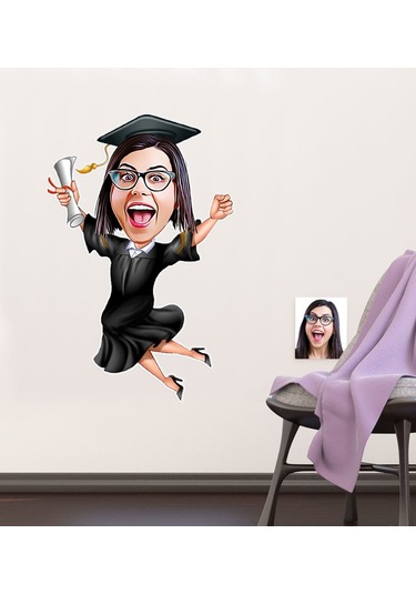 Kişiye Özel Bayan Mezun Karikatürlü Duvar Sticker 50X70CM