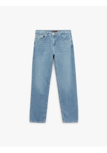 Koton Pamuklu Normal Bel Cep Detaylı Vintage Straight Fit Jean Pantolon Orta İndigo 6wam40091nd İndigo