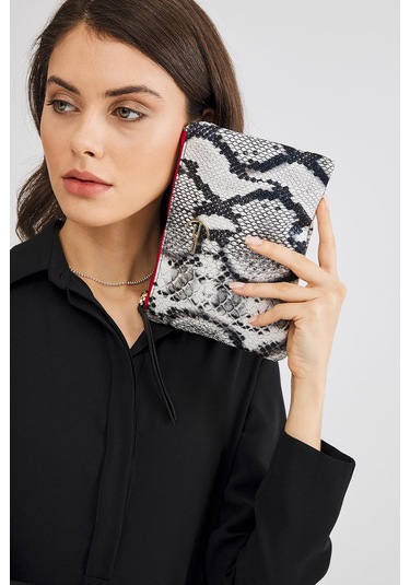 Deri Company Kadın Basic Clutch Çanta Zebra Desenli Siyah Beyaz (4031-Z) 214030 Siyah