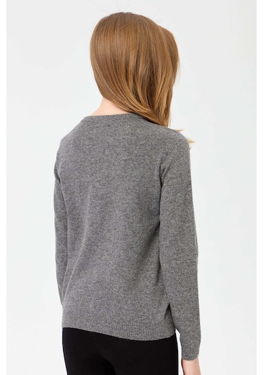 Desen Triko Kadın Sıfır Yaka Triko Yün Hırka 21031 Füme