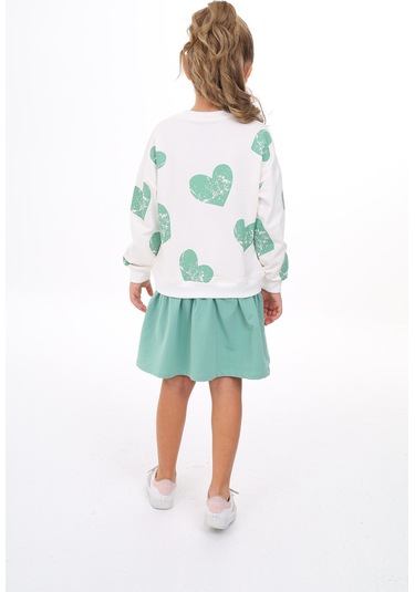 Toontoy Kız Çocuk Etek Volanlı Baskılı Elbise Yeşil