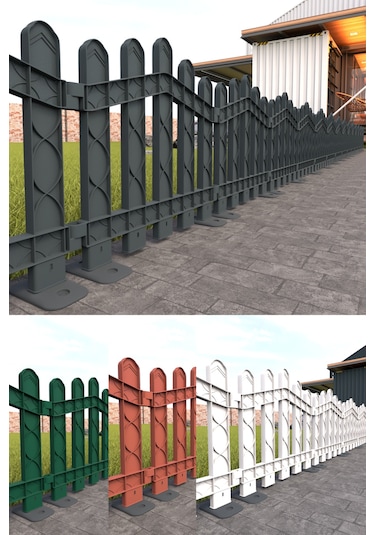 Dekoratif Plastik Alan Oluşturma Ve Bahçe Çiti 10 Adet Çit Y: 50 Cm / G: 5.5 M Sert Zemin Ayaklı - Beyaz