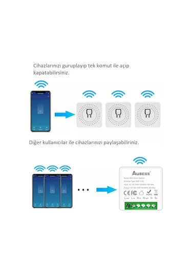 Akıllı Kuru Kontak Anahtar Wifi Smart Switch Aubess Tuya 16amper