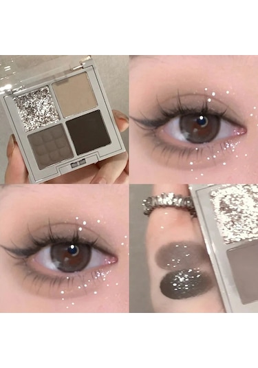 4 Renkli Glitter Mavi Göz Farı Paleti Mat İnci Pırıltılı Akrilik Dumanlı Gri Smoky Grey 01 Garden Rose