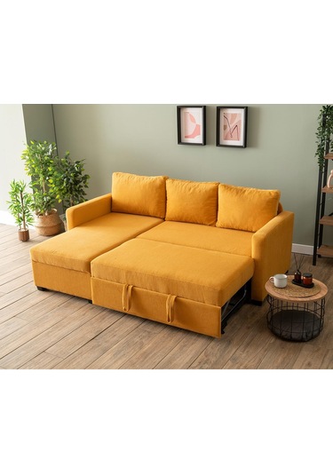 Pafu Kado Yataklı Köşe Koltuk Takımı - Bohem Hardal Hardal