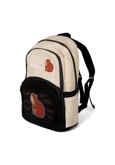 Sincap Baskılı Çocuk Unisex Krem Siyah Sırt Çantası Pwcnt015 Krem Siyah