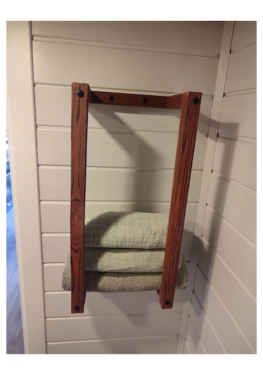 Masif Ahşap Eskitme Boyalı Banyo Havlu Askısı 2 Li Set Bronz
