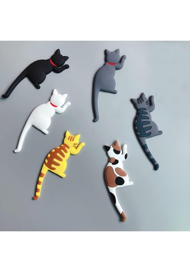 Adet Manyetik Kancalar Kedi Şeklinde İz Bırakmayan Buzdolabı Mıknatısı Çıkartmaları Çok Renkli