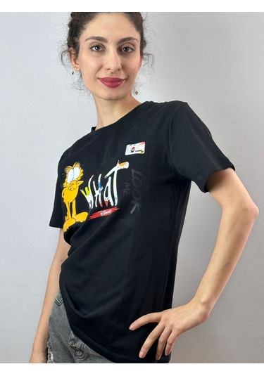 Sarman Kedi Baskılı Tişört T-shirt Unisex Siyah