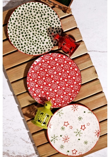 Kitchen Life Handmade Yılbaşı Özel Tasarım Pasta Tabak Seti 21 CM 6'lı