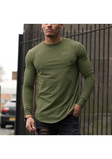 Asker Yeşili Muscleguys Erkek Koşu Antrenman Pamuklu Üstler Elastik Rahat Spor Fitness Tişörtü Yeşil