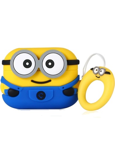 Apple Airpods Pro 3. Nesil 2025 Uyumlu Figürlü Silikon Kılıf Anahtarlıklı Kılıf Sarı - Mavi