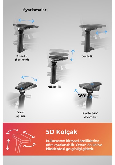 Samurai Ergonomik Koltuk Bel Destekli, Tekerlekli, Yükseklik Ayarlı, Yönetici Koltuğu -506.f.1.62 Koyu Gri