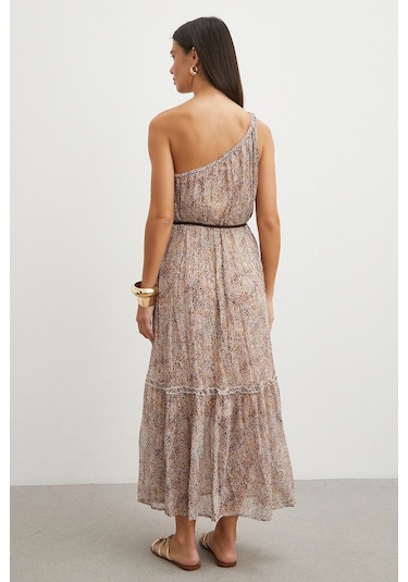 Uterpe One Shoulder Tiered Dress Pembe