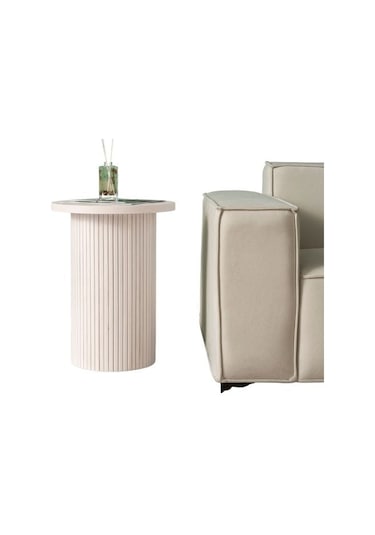 Leonora Bohem Ahşap Yan Sehpa Krem