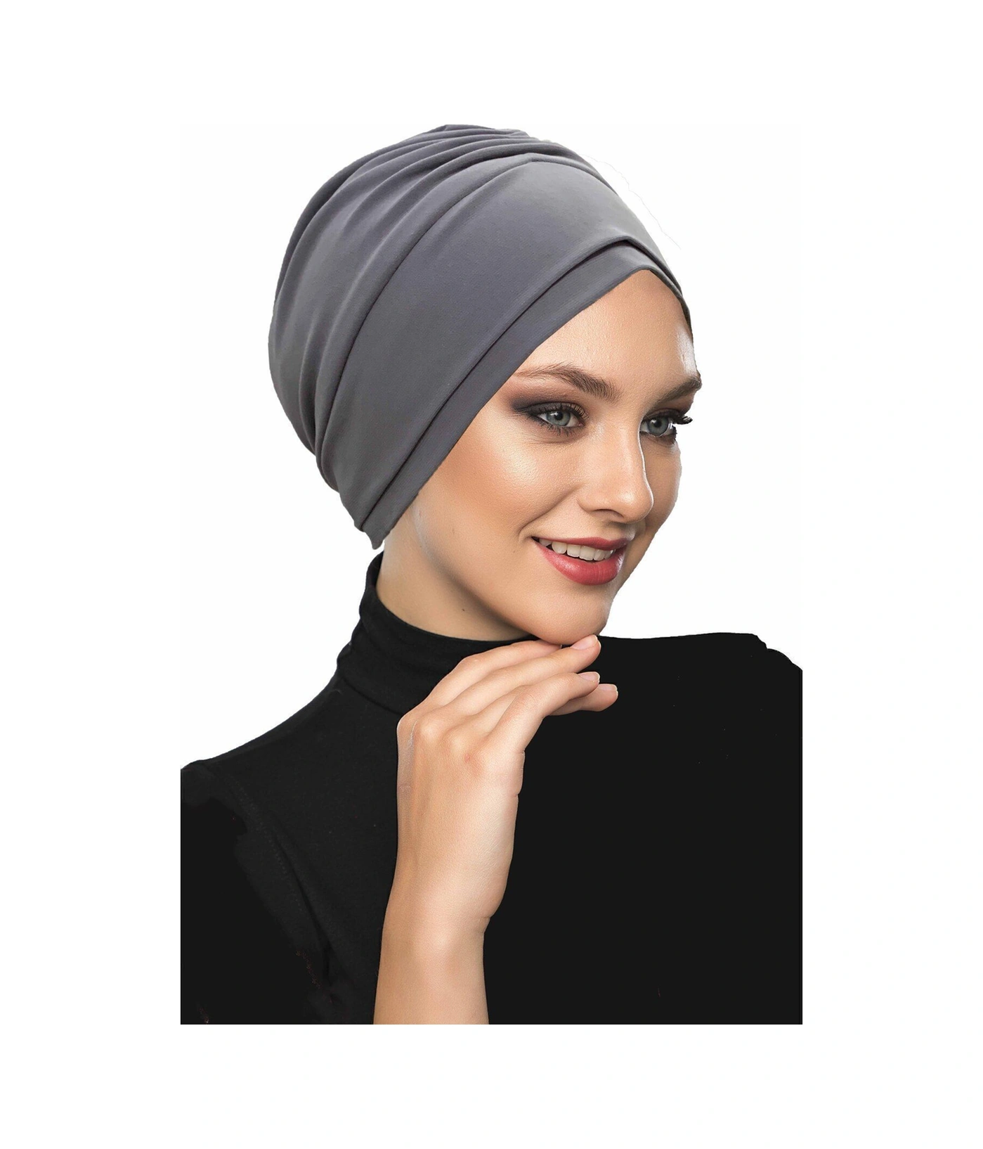 Çift Katlı Astarlı Hazır Koyu Gri Türban Tesettür Dış Ve Havuz Bonesi Koyu Gri