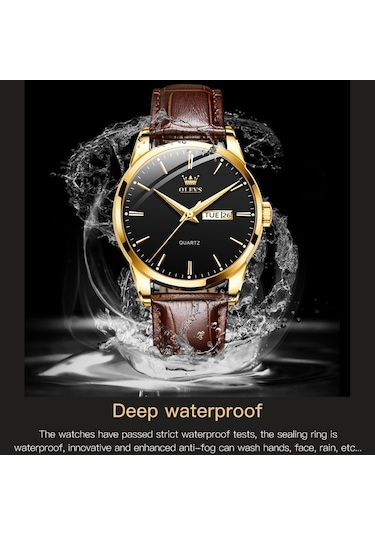 Olevs 6898 Erkekler Moda Su Geçirmez Çift Takvim Kuvars İzle Siyah